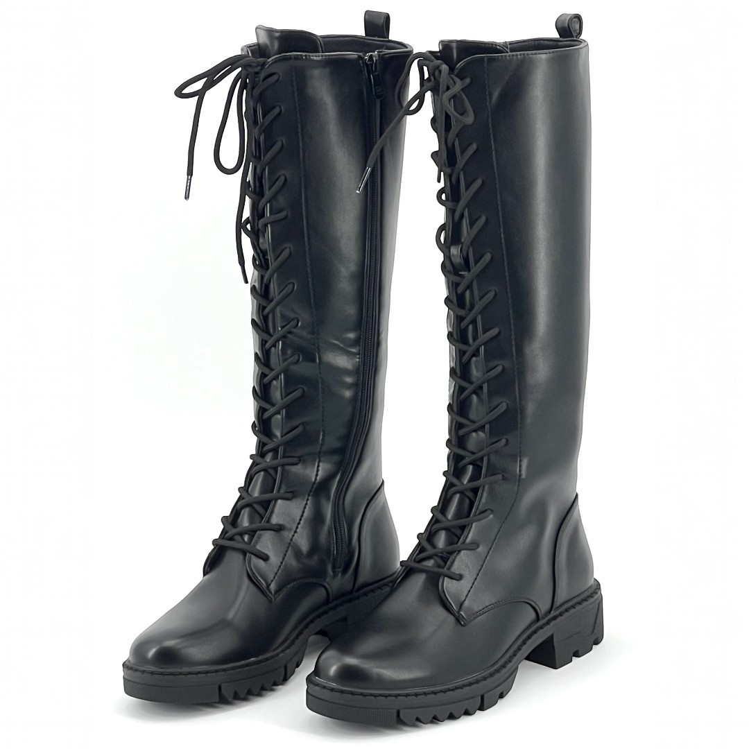 Bottes type rangers noires, bout rond, talon plat