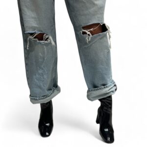 Bottes noires effet vernis à talon carré 8 cm, élégantes et confortables pour femme