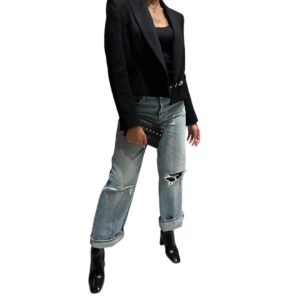 Bottes noires effet vernis à talon carré 8 cm, élégantes et confortables pour femme