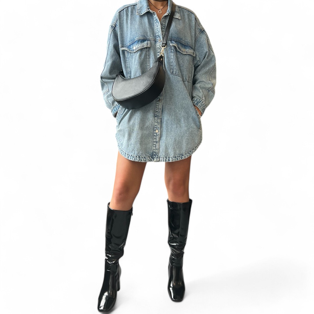 Bottes noires effet vernis à talon carré 8 cm, élégantes et confortables pour femme