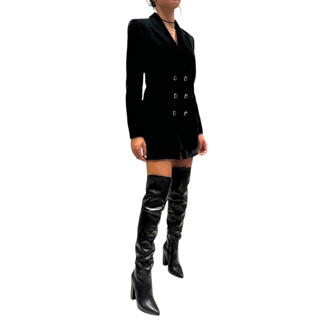 Cuissardes noires femme en simili cuir avec talon carré élégant