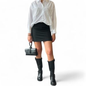 Bottes motardes noires femme hauteur genou avec boucle et semelle épaisse