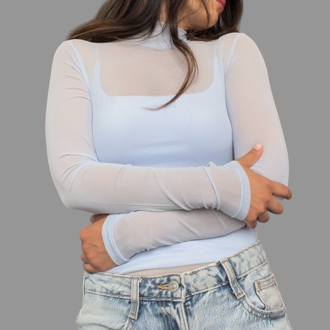 Body femme transparent en maille fine avec débardeur, style modulable élégant