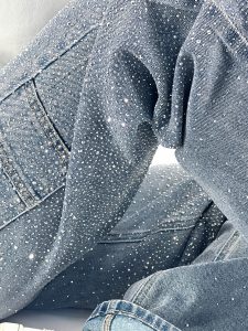 Jean baggy femme strass taille haute tendance