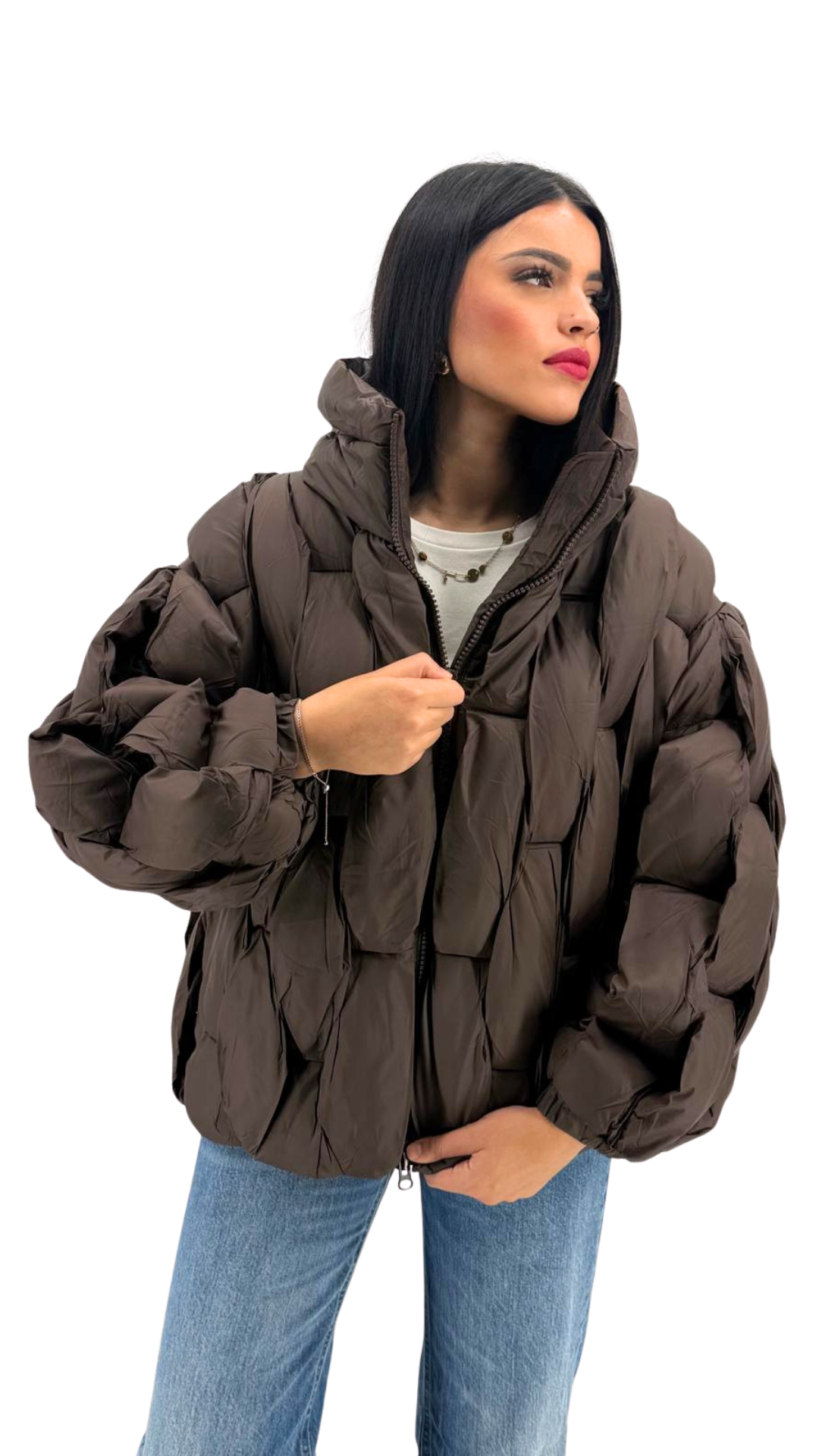 Doudoune courte femme marron