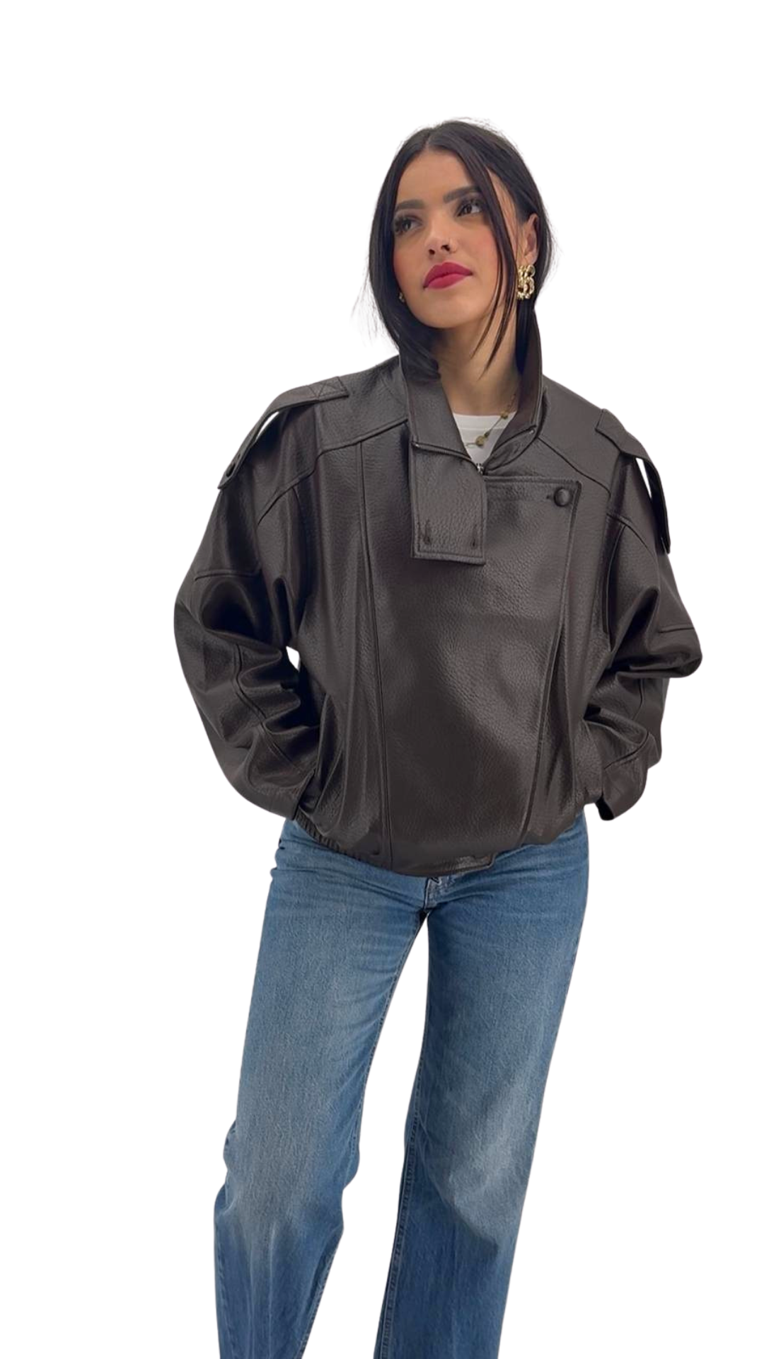 blouson similicuir femme marron