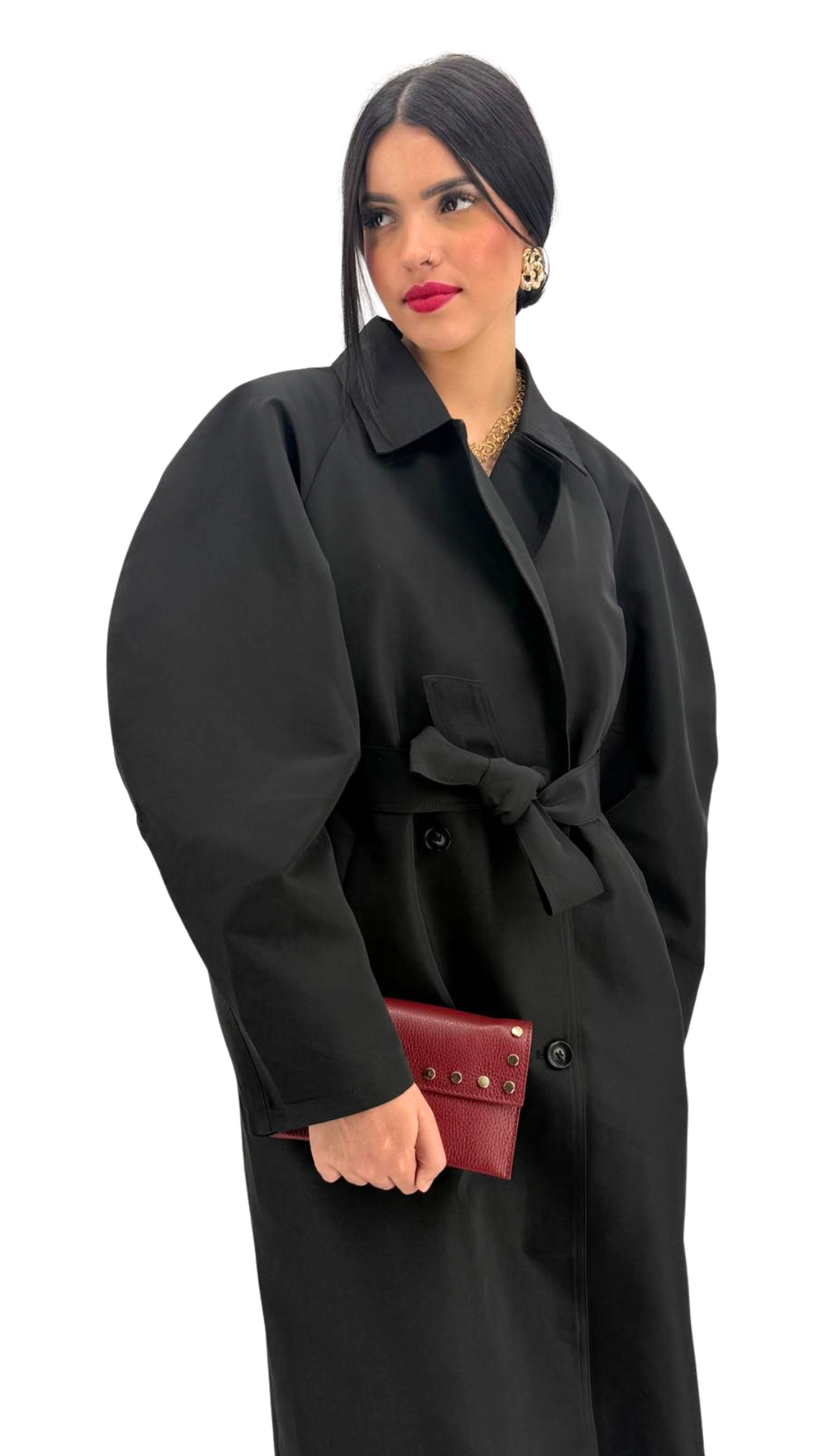 Trench noir, manche ballon