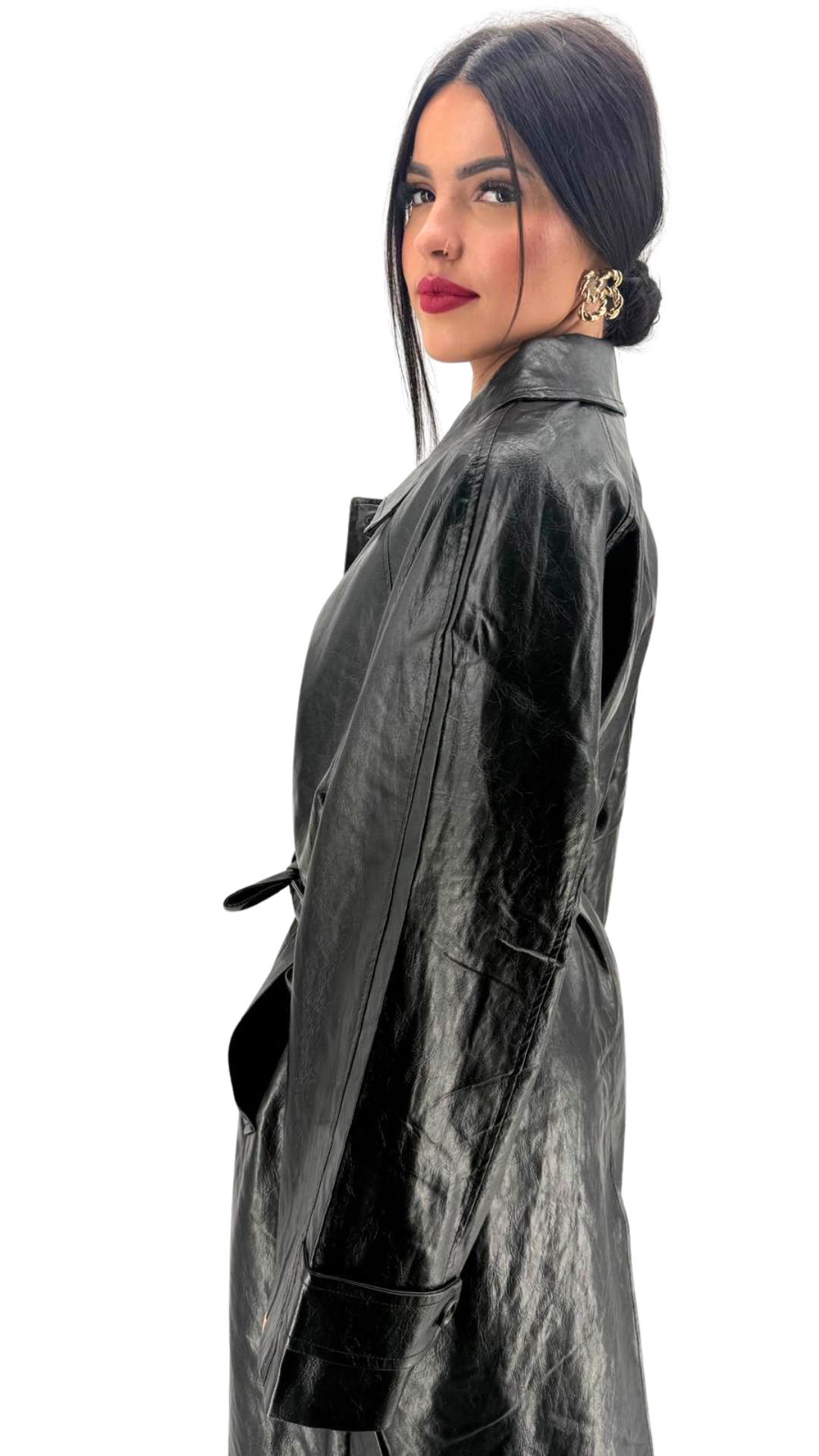 Trench noir cuir vegan pour femme